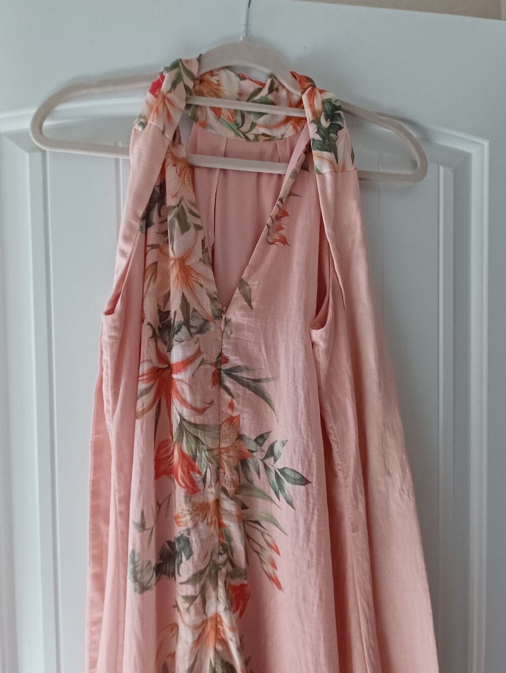 Versona Coral-Peach Floral Halter Maxi Dress with Back Bow - Picture 7 of 11